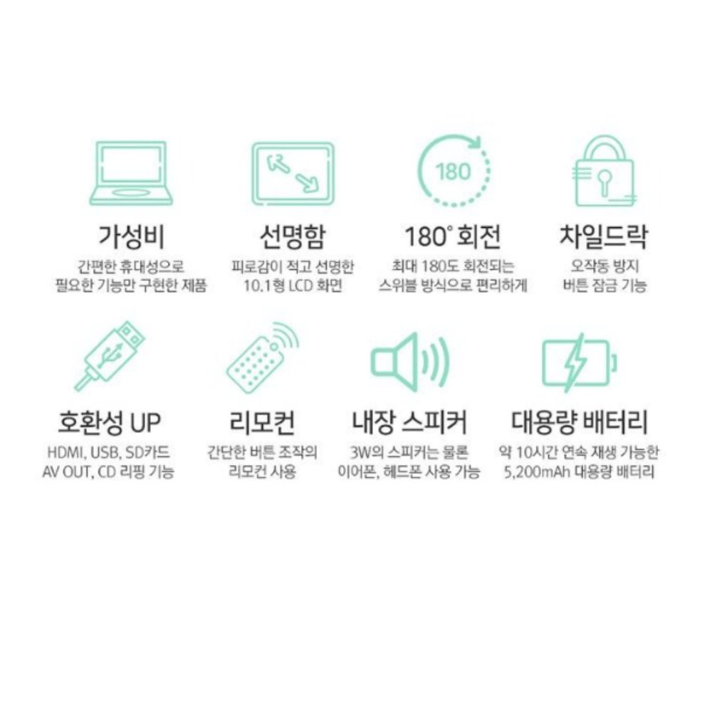 아이리버 휴대용 DVD플레이어 IAD101 최대 약 10시간 재생 CD리핑 리모컨 차일드락 HDMI 출력 화면만끄고 재생가능 영어흘려듣기, IAD101-화이트할인· 09:17:07 상세 이미지 1