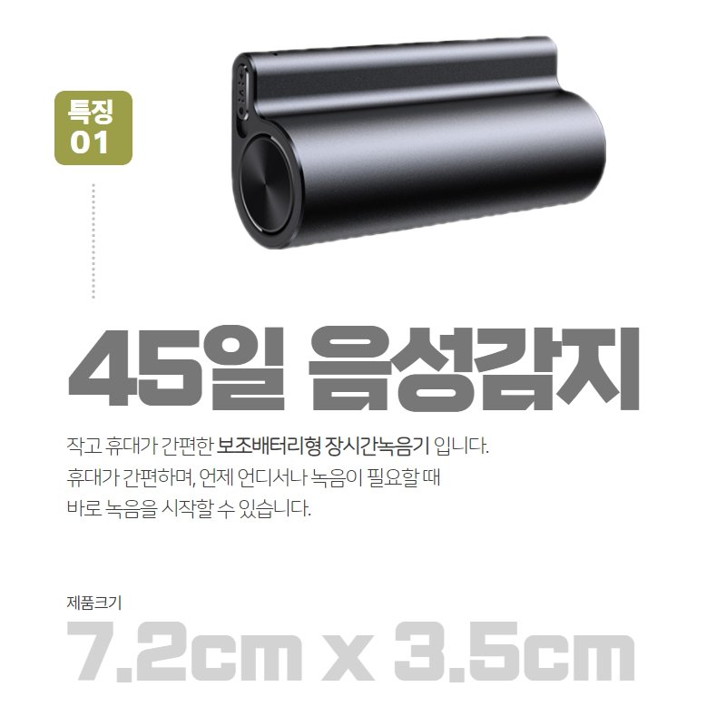 차량녹음기 45일 음성감지 자석내장 잡음제거 고성능 비밀녹음 통화녹음, 단품(32GB) 상세 이미지 1