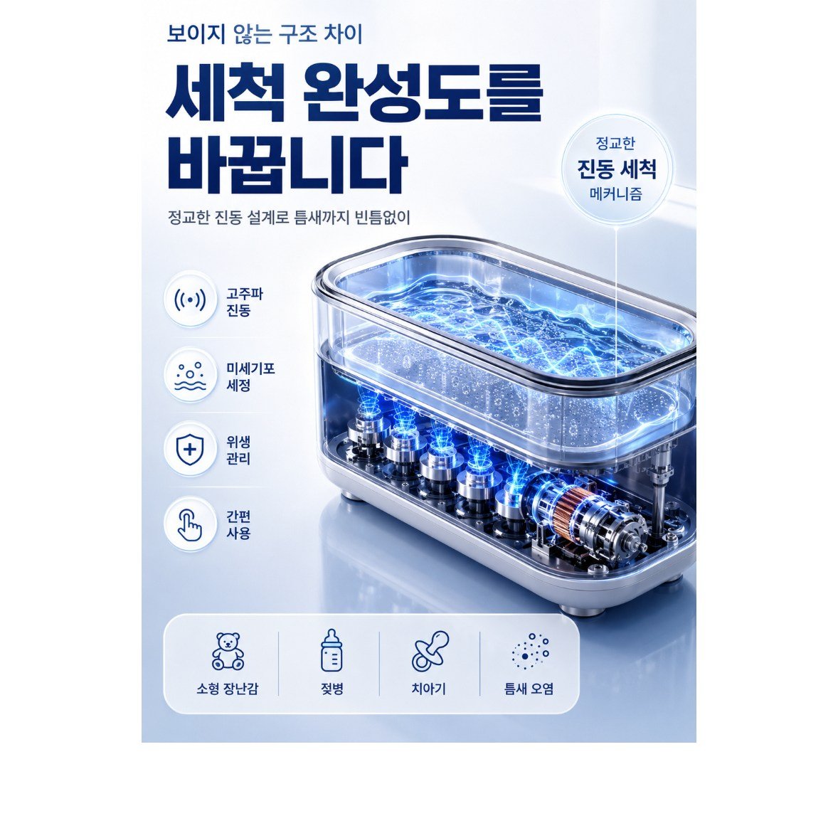 린세크 KC인증 가정용 초음파 다용도 안경 세척기, 1개, 퓨어 화이트할인 상세 이미지 1